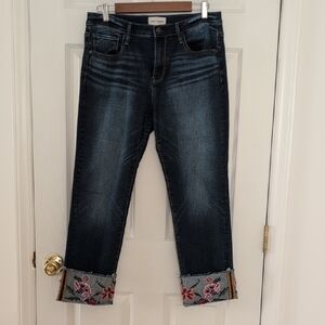 DRIFTWOOD Dark Blue Jeans with Floral Embroidery